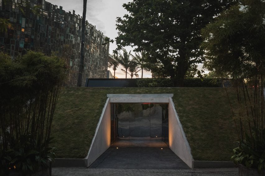 A bunker-like entrance to a nightclub