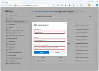 New Edge search engine setup