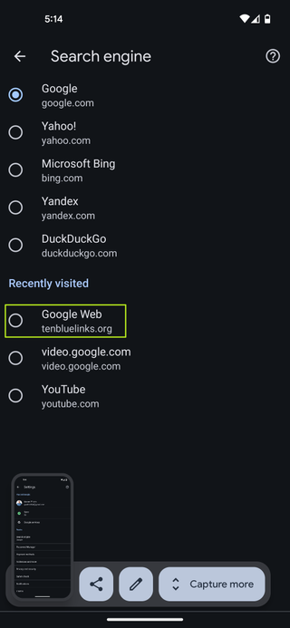 Select a search engine in Chrome settings