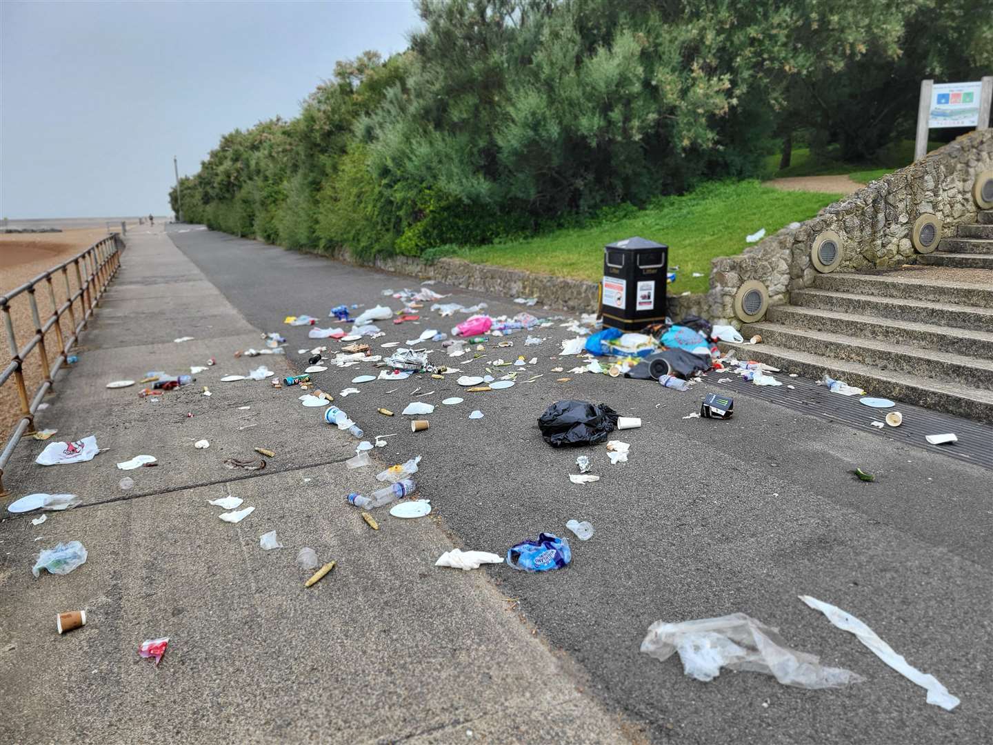 Folkestone’s seafront promenade is considered "Bomb site" Follow the piles of rubbish left behind after warm weather. Image: Liam Godfrey