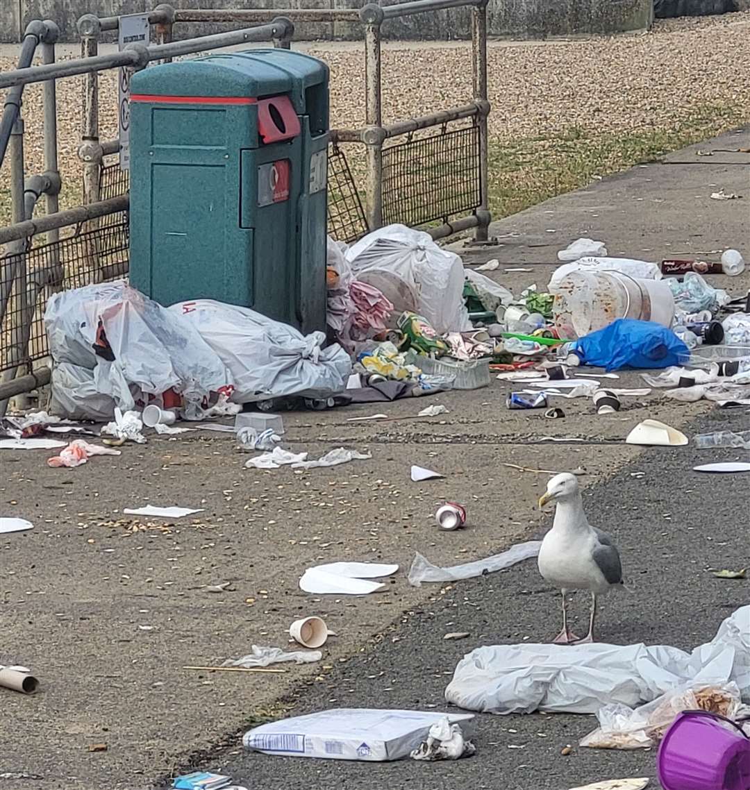 This is not the first time that rubbish has covered the pavements in Folkestone. Image: Liam Godfrey